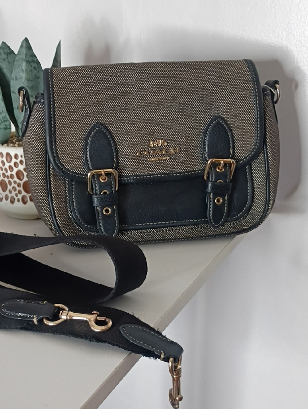 Coach Lucy Crossbody bag Black and Tan Canvas Purse